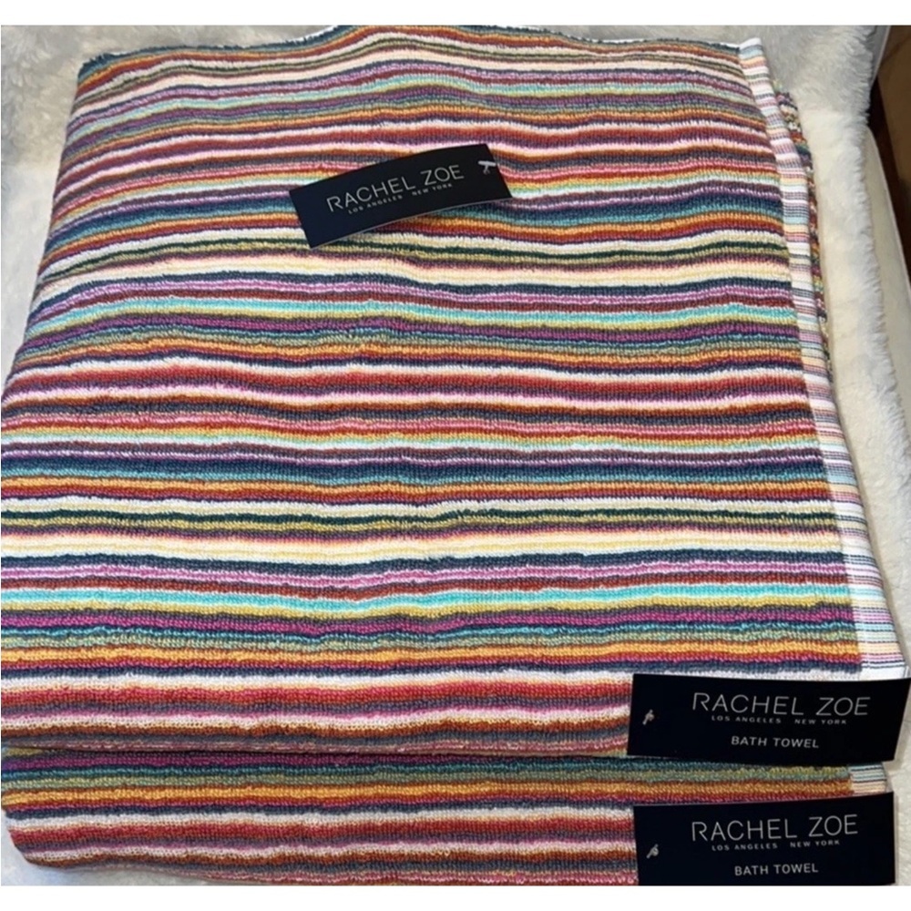 4 Rachel Zoe Soho Striped Rainbow 2 Bath 2 Hand Towels Set of 4 New - Picture 2 of 9